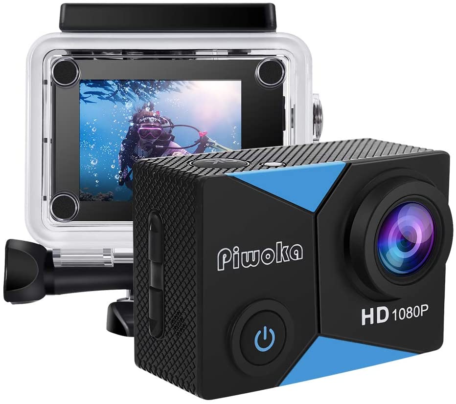 Piwoka Action Camera 1080P 12MP Waterproof Underwater 98ft Sports Camera 2" LCD Screen Wide Angle with Mounting Accessories Kit